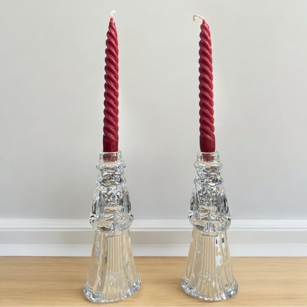 Princess House Father Christmas Crystal Candlestick Holders, a Set Of 2
